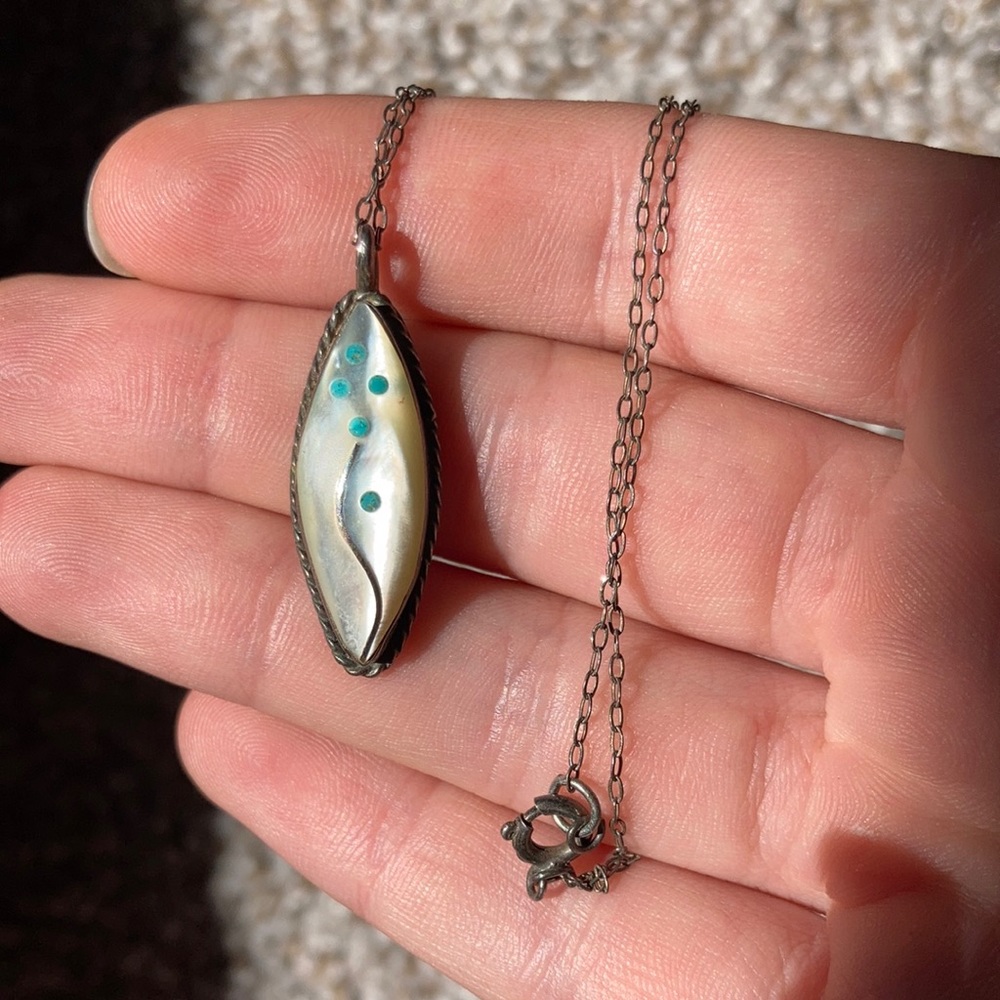 Vintage Pearl and turquoise flower pendant